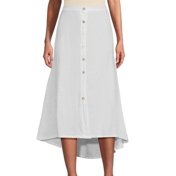 Bryn Walker Cinzia Light Linen Elastic Waist High-Low Hem A-Line Skirt White XXL - Picture 2 of 11
